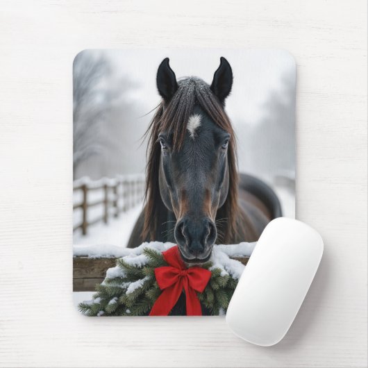 Pferd mit einem Weihnachtskranz Mousepad (Mit Mouse)
