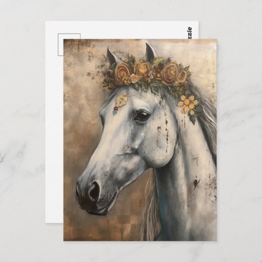 Pferd mit einer Blume-Kronenkrone Postkarte (Vorne/Hinten)