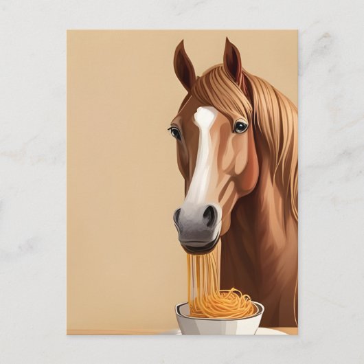 Pferd mit einer Schüssel Spaghetti Postkarte (Vorderseite)