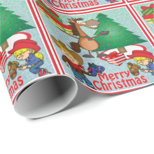 Pferd mit Geschenken und Stick Horse Kids Geschenk Geschenkpapier