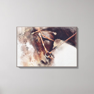 PFERD MIT GESCHIRR. BROWN-PFERDEKOPF-ILLUSTRATION LEINWANDDRUCK