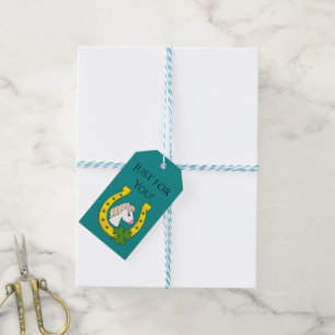 Pferd mit Golden Horse Shoe, Kleeblatt Personali Geschenkanhänger