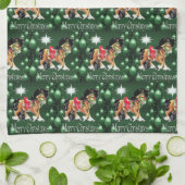 Pferd mit grünen Ornamenten Grün frohe Weihnachten Geschirrtuch (Gefaltet)