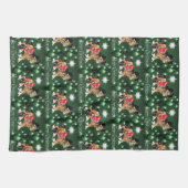 Pferd mit grünen Ornamenten Grün frohe Weihnachten Geschirrtuch (Horizontal)