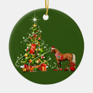 Pferd mit Hut erschreckt Weihnachten Keramik Ornament