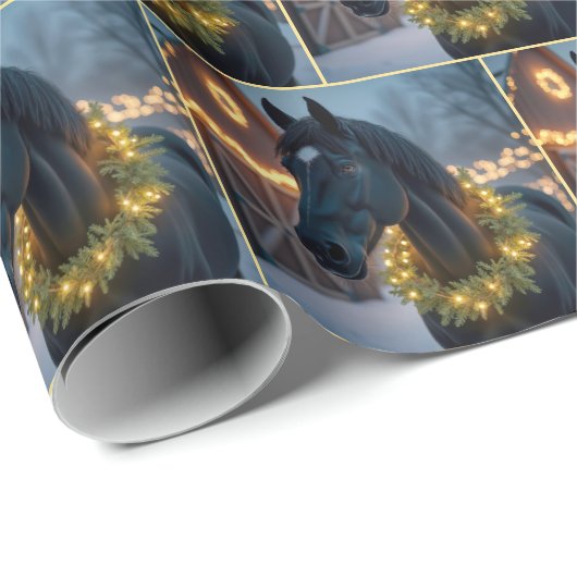 Pferd mit leichtem Weihnachtskranz Geschenkpapier (Rolleneckpunkt)