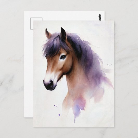 Pferd mit Lila Wasserfarbe Postkarte (Vorne/Hinten)