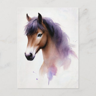 Pferd mit Lila Wasserfarbe Postkarte
