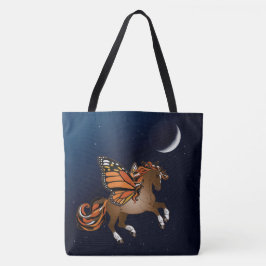 Pferd mit Monarchen-Schmetterlingsflügeln und Mond Tasche