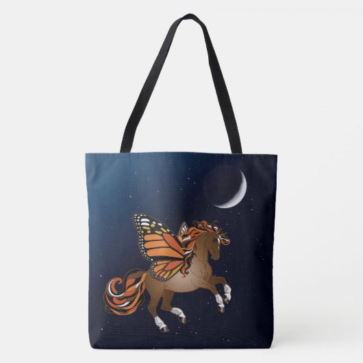 Pferd mit Monarchen-Schmetterlingsflügeln und Mond Tasche (Vorderseite)