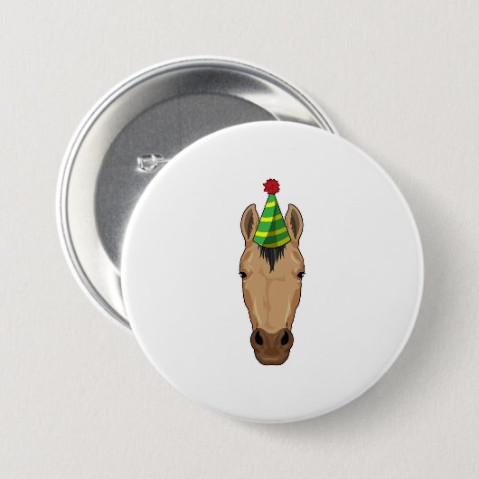 Pferd mit Party-Hut Button (Vorne & Hinten)
