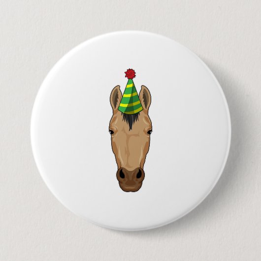Pferd mit Party-Hut Button (Vorderseite)