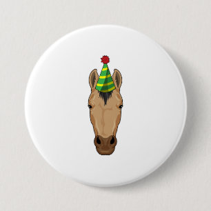 Pferd mit Party-Hut Button