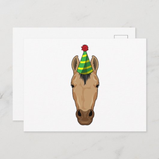 Pferd mit Party-Hut Postkarte (Vorne/Hinten)