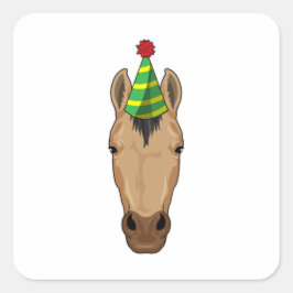 Pferd mit Party-Hut Quadratischer Aufkleber