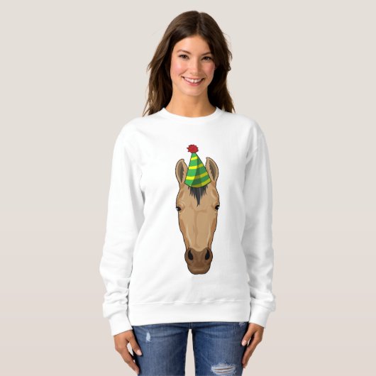 Pferd mit Party-Hut Sweatshirt (Vorne ganz)