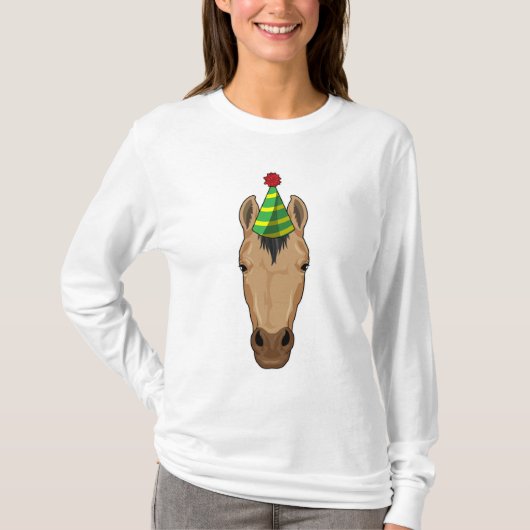 Pferd mit Party-Hut T-Shirt (Vorderseite)
