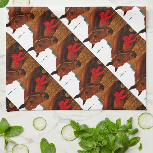 Pferd mit Red Bow Küchentuch (Gefaltet)