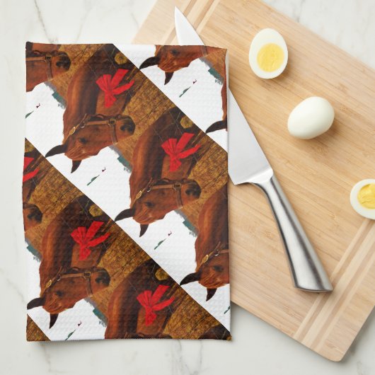 Pferd mit Red Bow Küchentuch (Viertel Falte)