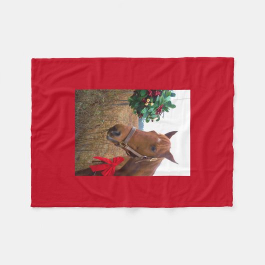 Pferd mit Red Bow Mistletoe Fleecedecke (Vorderseite (Horizontal))