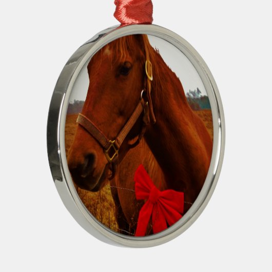 Pferd mit Red Bow Silbernes Ornament (Rechts)