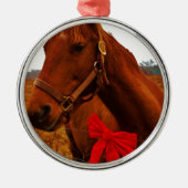 Pferd mit Red Bow Silbernes Ornament (Vorne)
