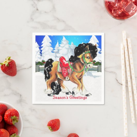 Pferd mit Red Saddle Winter Szene Napkins Serviette (Beispiel)
