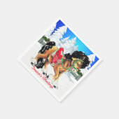 Pferd mit Red Saddle Winter Szene Napkins Serviette (Ecke)