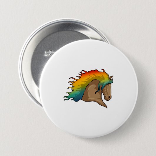 Pferd mit Regenbogenhaaren Button (Vorne & Hinten)