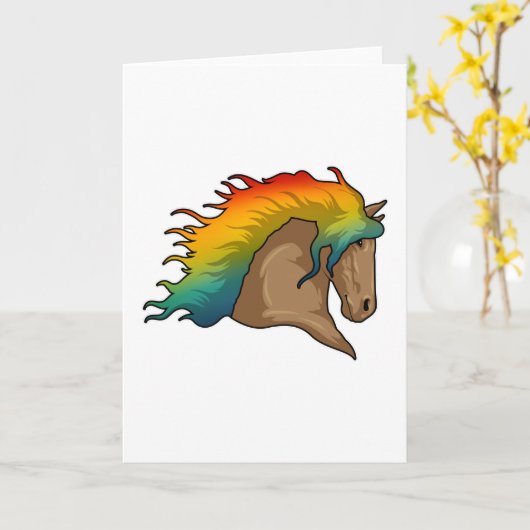 Pferd mit Regenbogenhaaren Karte (Gelbe Blume)