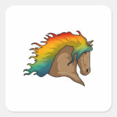 Pferd mit Regenbogenhaaren Quadratischer Aufkleber (Vorderseite)