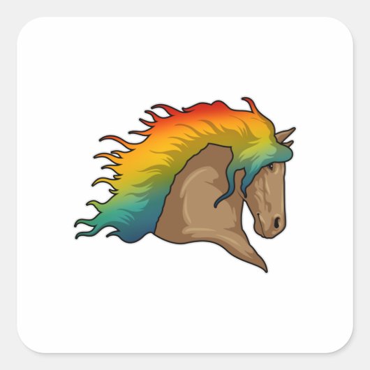 Pferd mit Regenbogenhaaren Quadratischer Aufkleber (Vorderseite)