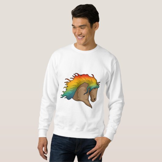 Pferd mit Regenbogenhaaren Sweatshirt (Vorne ganz)