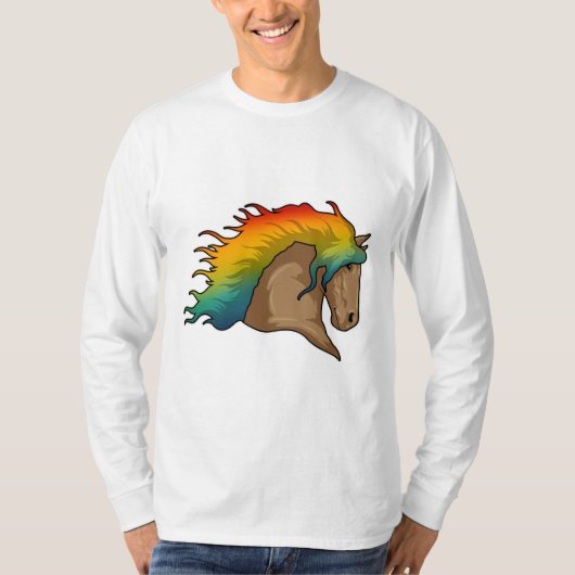 Pferd mit Regenbogenhaaren T-Shirt (Vorderseite)