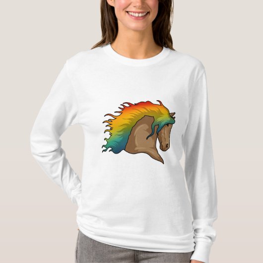 Pferd mit Regenbogenhaaren T-Shirt (Vorderseite)