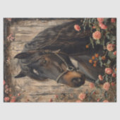 Pferd mit rosa Blume Decoupage Seidenpapier (Vorderseite)