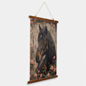 Pferd mit rosa Blume Decoupage Wandteppich Mit Holzrahmen (Gewinkelt)