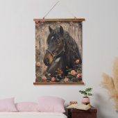 Pferd mit rosa Blume Decoupage Wandteppich Mit Holzrahmen (Schlafzimmer)
