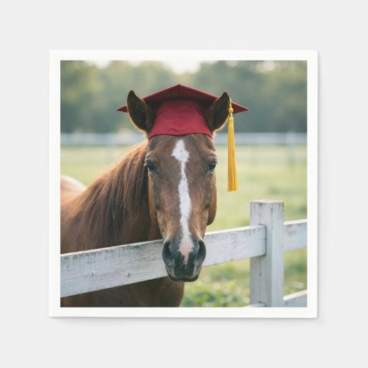 Pferd mit roter Abschlussmütze Serviette (Vorderseite)