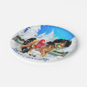 Pferd mit roter Sattelwinterlandschaft Pappteller (Schrägansicht)