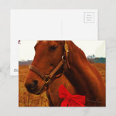Pferd mit roter Schleife Postkarte (Vorne/Hinten)
