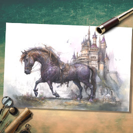 Pferd mit Schloss Steampunk 2 Decoupage Paper Seidenpapier