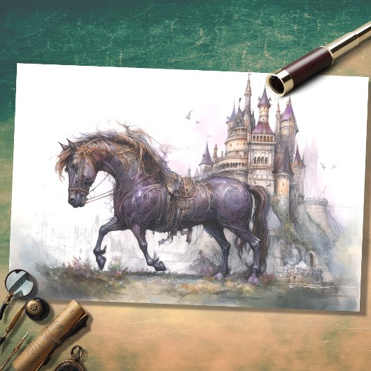 Pferd mit Schloss Steampunk 2 Decoupage Paper Seidenpapier