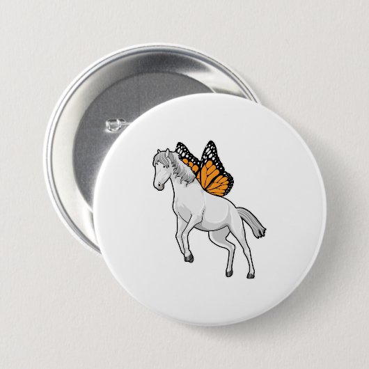 Pferd mit Schmetterling Button (Vorne & Hinten)