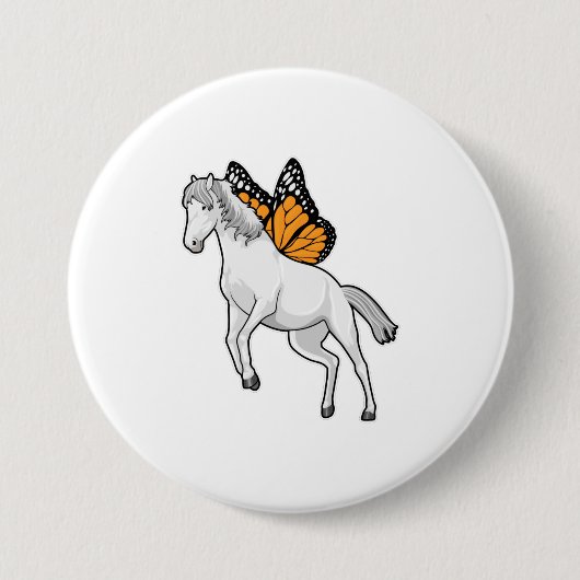 Pferd mit Schmetterling Button (Vorderseite)