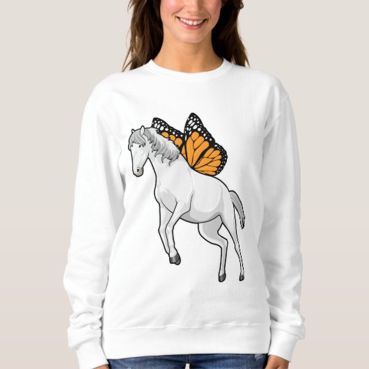 Pferd mit Schmetterling Sweatshirt (Vorderseite)