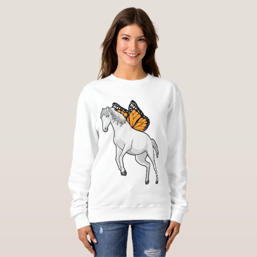 Pferd mit Schmetterling Sweatshirt (Vorne ganz)