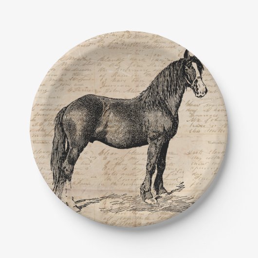 Pferd mit Schriftpapier Pappteller (Vorderseite)