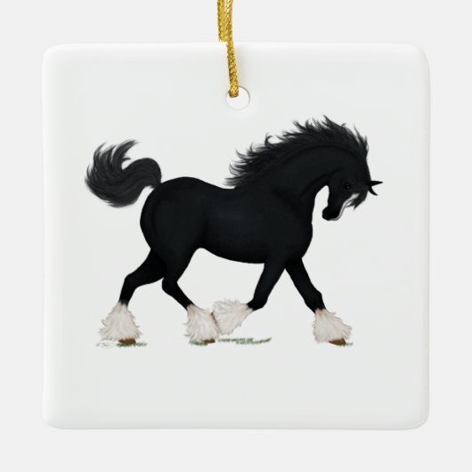 Pferd mit schwarzem Shirdimpferd Keramikornament (Vorderseite)
