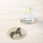 Pferd mit Skriptpapier Runder Pappuntersetzer (Vor Ort)